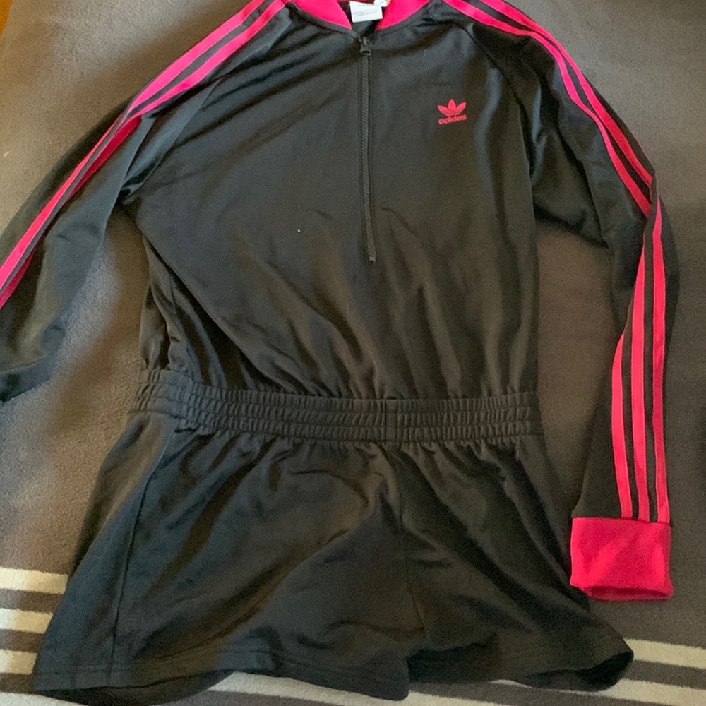 Adidas romper pink and black long sleeve and shorts